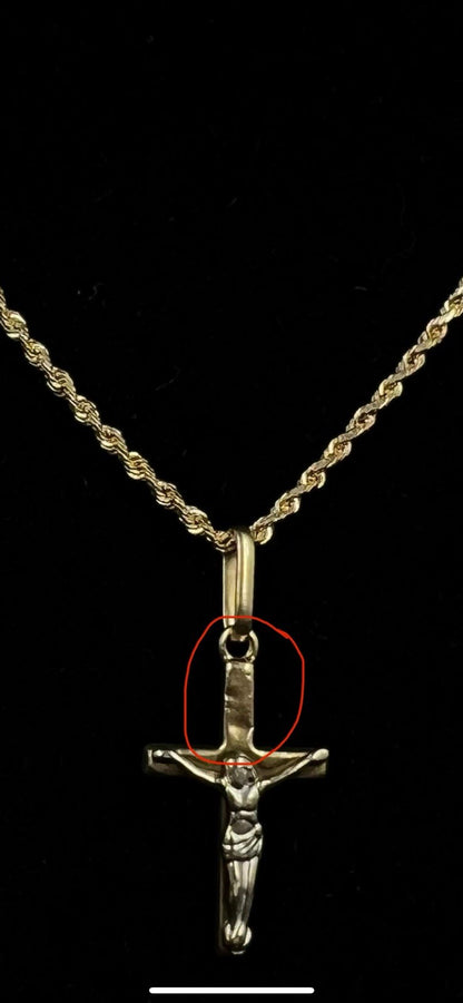 1.12” x .5” 14K Semi-Solid Two-Tone Gold Cross Pendant | .75g | 2.3MM Bail |