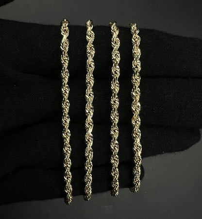 26” 10K Hollow Yellow Gold Diamond Cut Rope Chain | 7g | 3.5MM | Lobster Clasp |