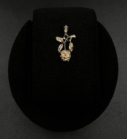 .5” x .87” 14K Solid Yellow Gold Diamond Cut Rose Pendant 1.17g | 2 x 3.5mm Bail