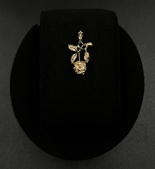 .5” x .87” 14K Solid Yellow Gold Diamond Cut Rose Pendant 1.17g | 2 x 3.5mm Bail