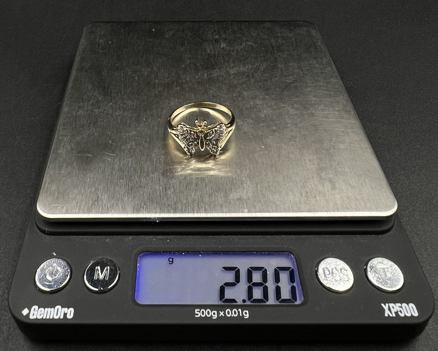 10K Solid Yellow Gold Natural Diamond Baguette Butterfly Ring ~.2ct Size 9 2.79g