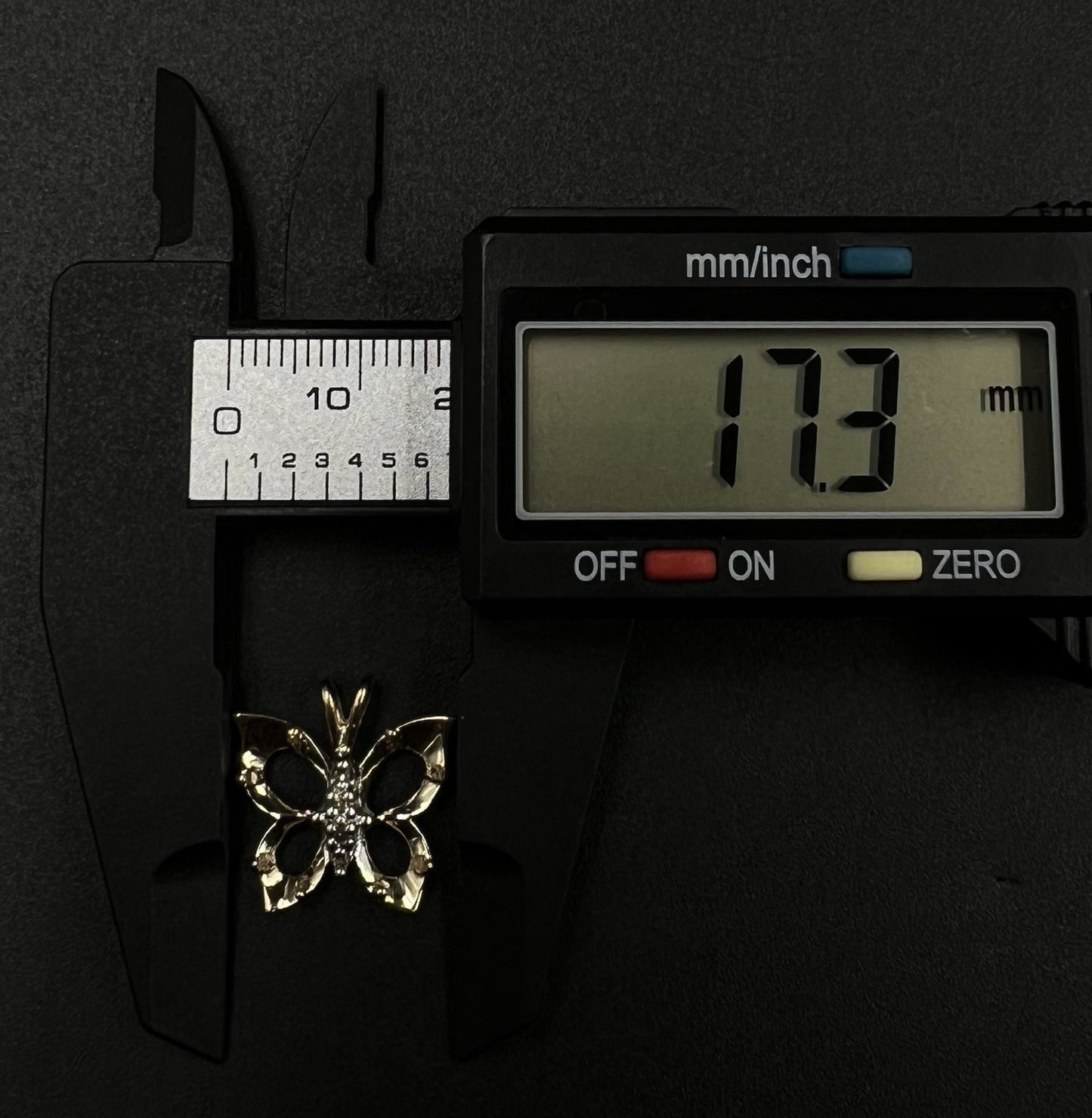 .68” x .7” 10K Solid Yellow Gold Lab Diamond Butterfly Pendant | 1.78g | 2.5MM |
