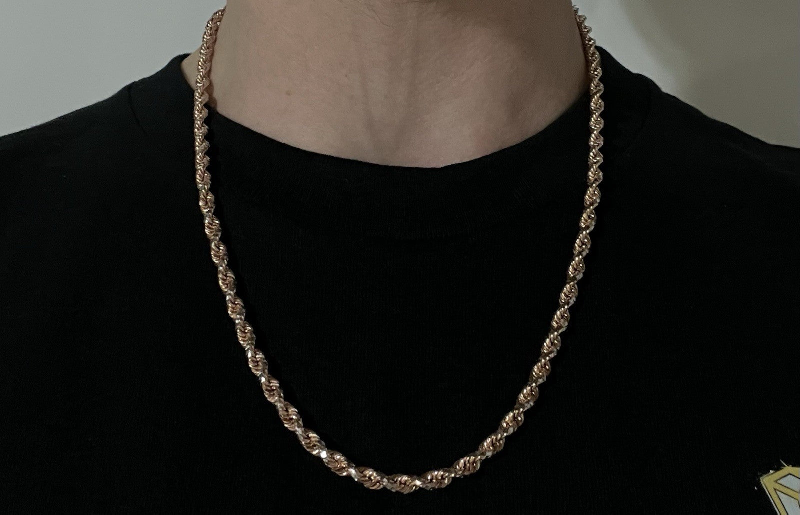 22” 14K Solid Rose Gold Two-Tone Diamond Cut Rope Chain 44.22g | 4.5mm | Lobster