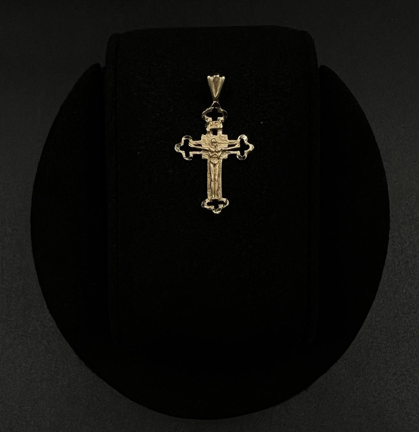 .6” x 1.05” 14K Solid Yellow Gold Diamond Cut Crucifix Pendant 1.08g 2.8mm Bail