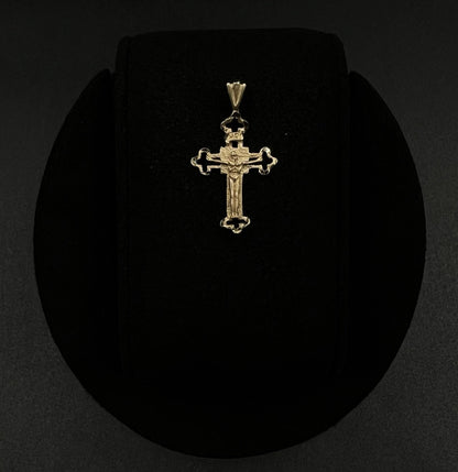 .6” x 1.05” 14K Solid Yellow Gold Diamond Cut Crucifix Pendant 1.08g 2.8mm Bail