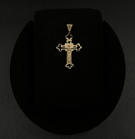 .6” x 1.05” 14K Solid Yellow Gold Diamond Cut Crucifix Pendant 1.08g 2.8mm Bail