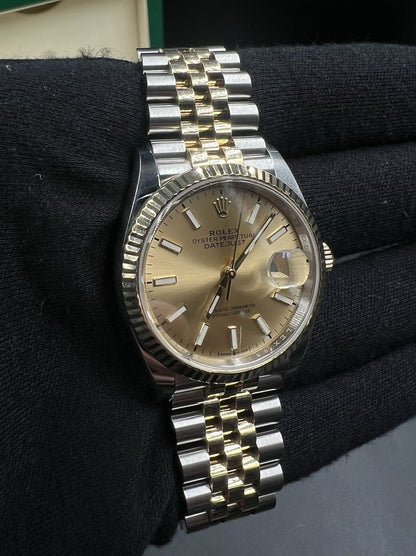 Rolex Datejust 36mm 126233 Champagne Dial 2021 Jubilee Two-Tone 18k SS Box Card