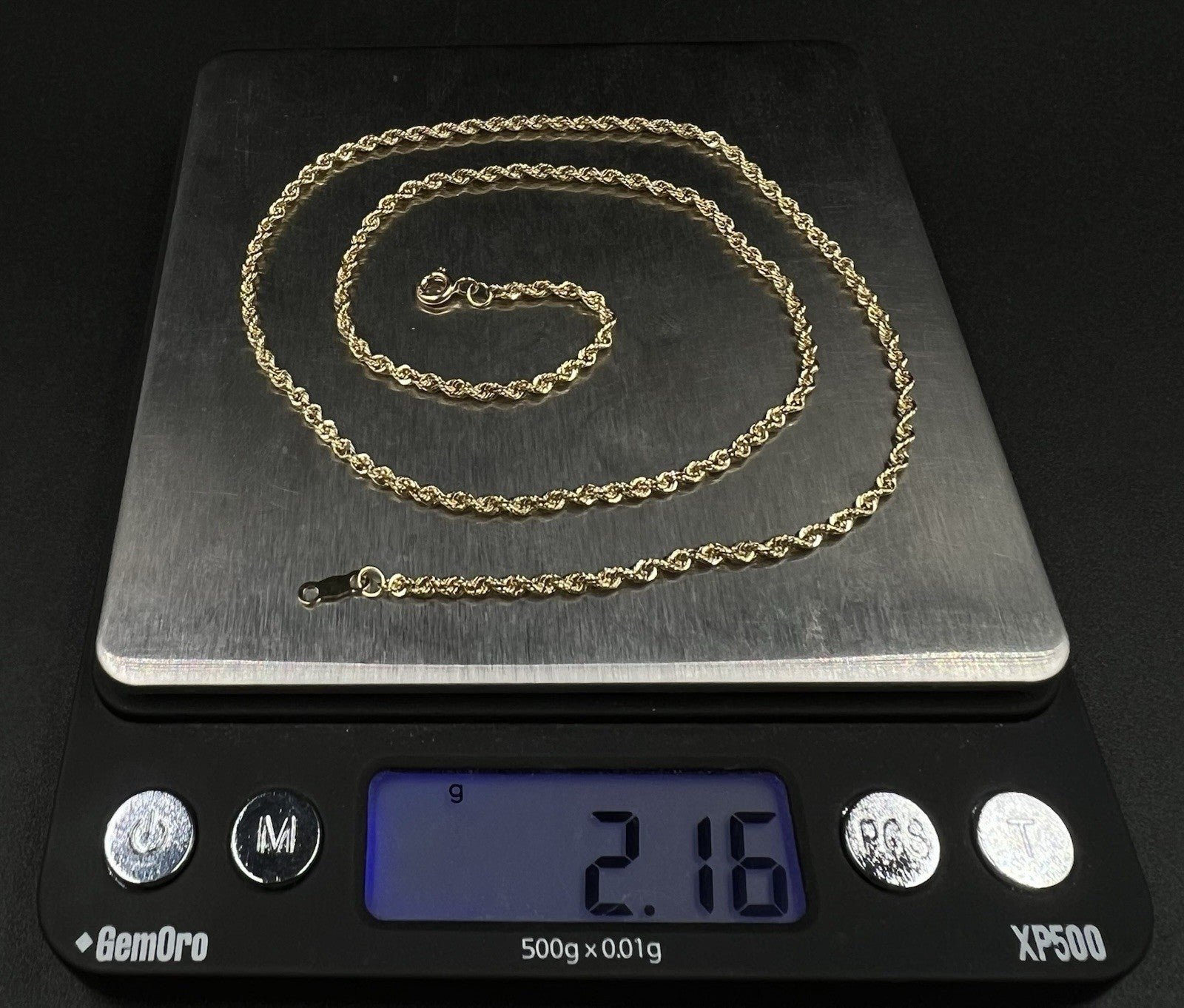 18.25” 14K Hollow Yellow Gold Rope Chain | 2.15g | 2.2MM | Lobster Clasp |