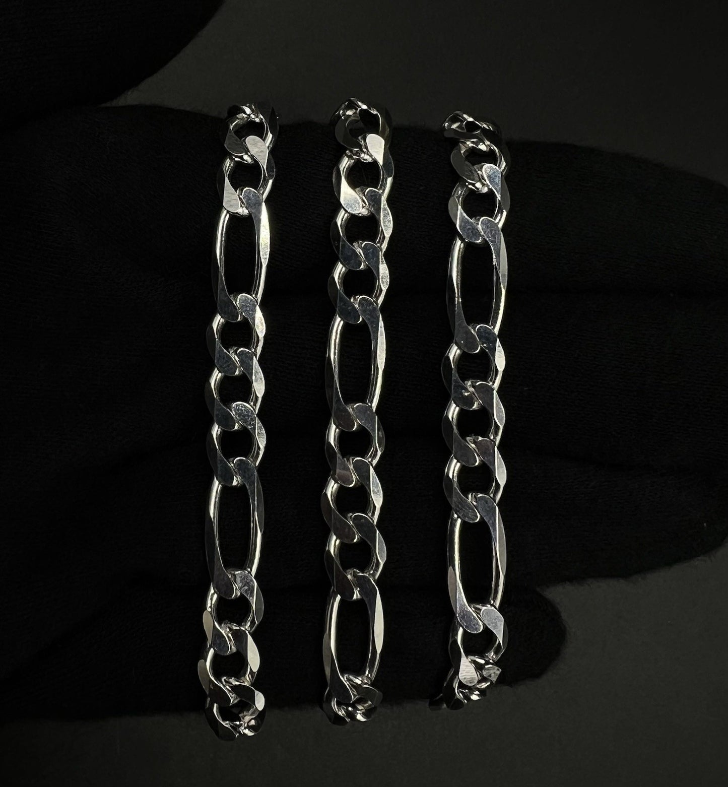 20” 925 Solid Sterling Silver Diamond Cut Figaro Chain 32.1g | 7.4MM | Italy |