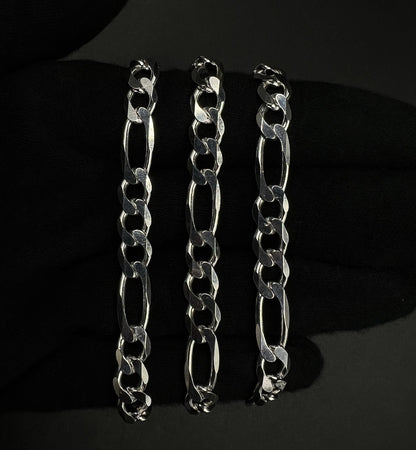 20” 925 Solid Sterling Silver Diamond Cut Figaro Chain 32.1g | 7.4MM | Italy |