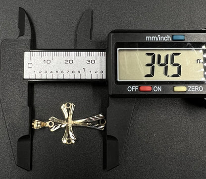 1.36” x .77” 10K Semi-Solid Yellow Gold Diamond Cut Cross Pendant 2.15g 4MM Bail
