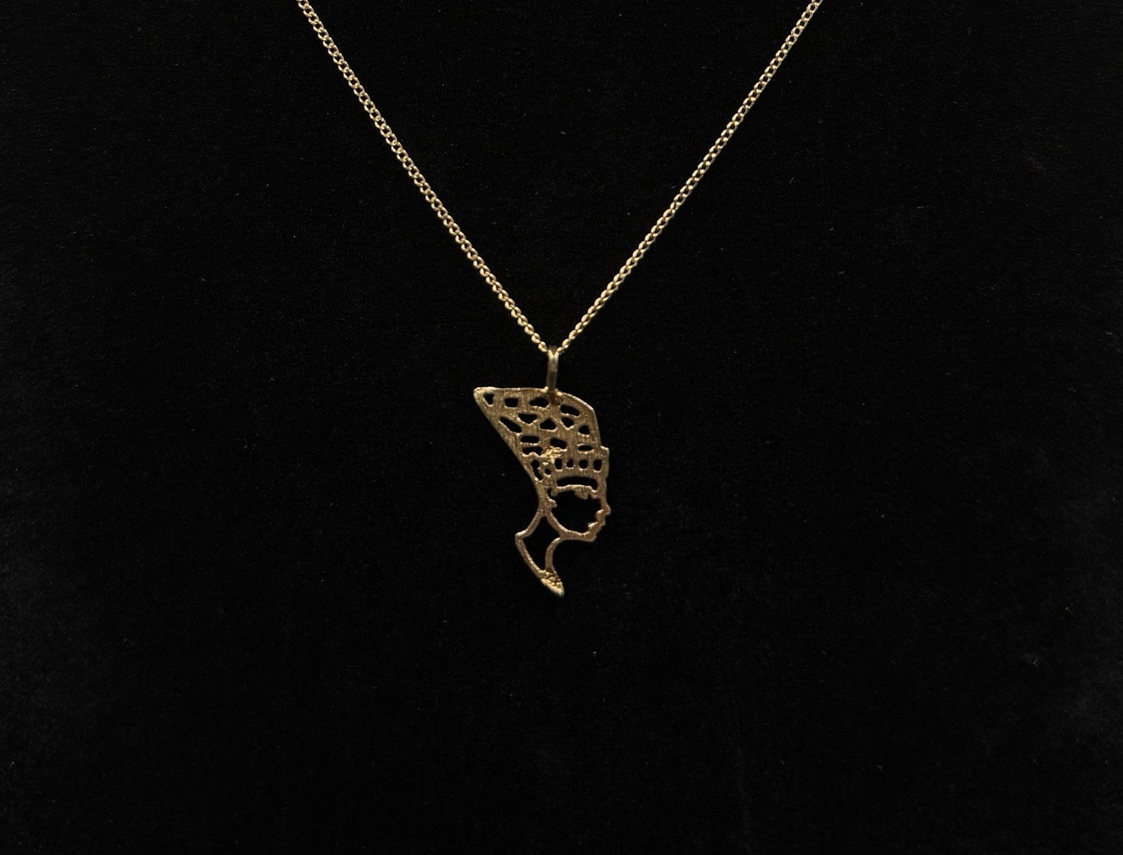 .57” 14K Semi Solid Yellow Gold Diamond-Cut Nefertiti Pendant .7g | 2mm Bail |
