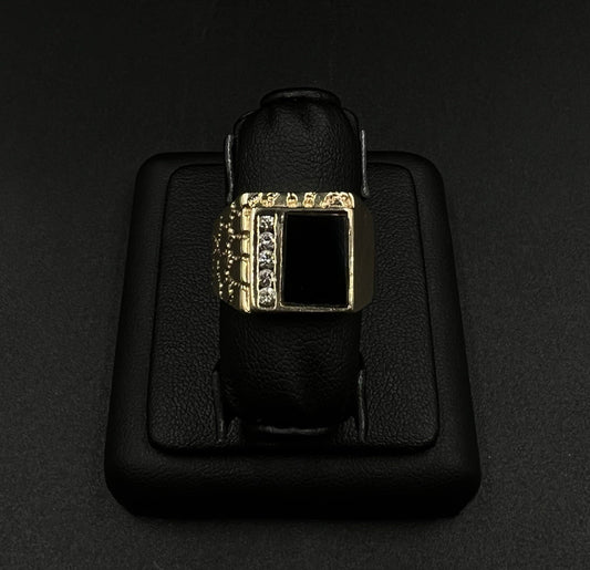 14K Solid Yellow Gold Natural Diamond Onyx Stone Nugget Ring | Size 9 | 9.51g |