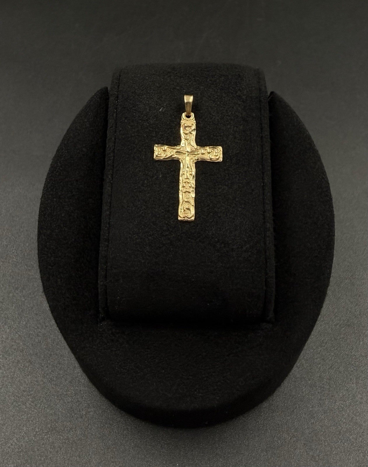 .67 x 1.22” 14k Semi Solid Yellow Gold Diamond Cut Fancy Cross .91g | 2.3mm Bail