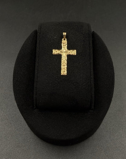 .67 x 1.22” 14k Semi Solid Yellow Gold Diamond Cut Fancy Cross .91g | 2.3mm Bail