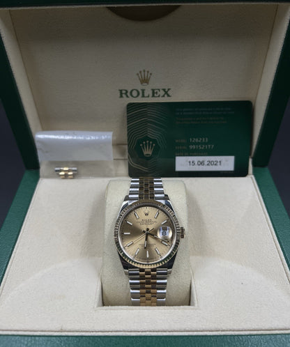 Rolex Datejust 36mm 126233 Champagne Dial 2021 Jubilee Two-Tone 18k SS Box Card