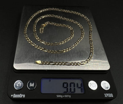 21.75” 14K Solid Yellow Gold Diamond Cut Figaro Chain | 9.04g | 3.2mm | Italy |