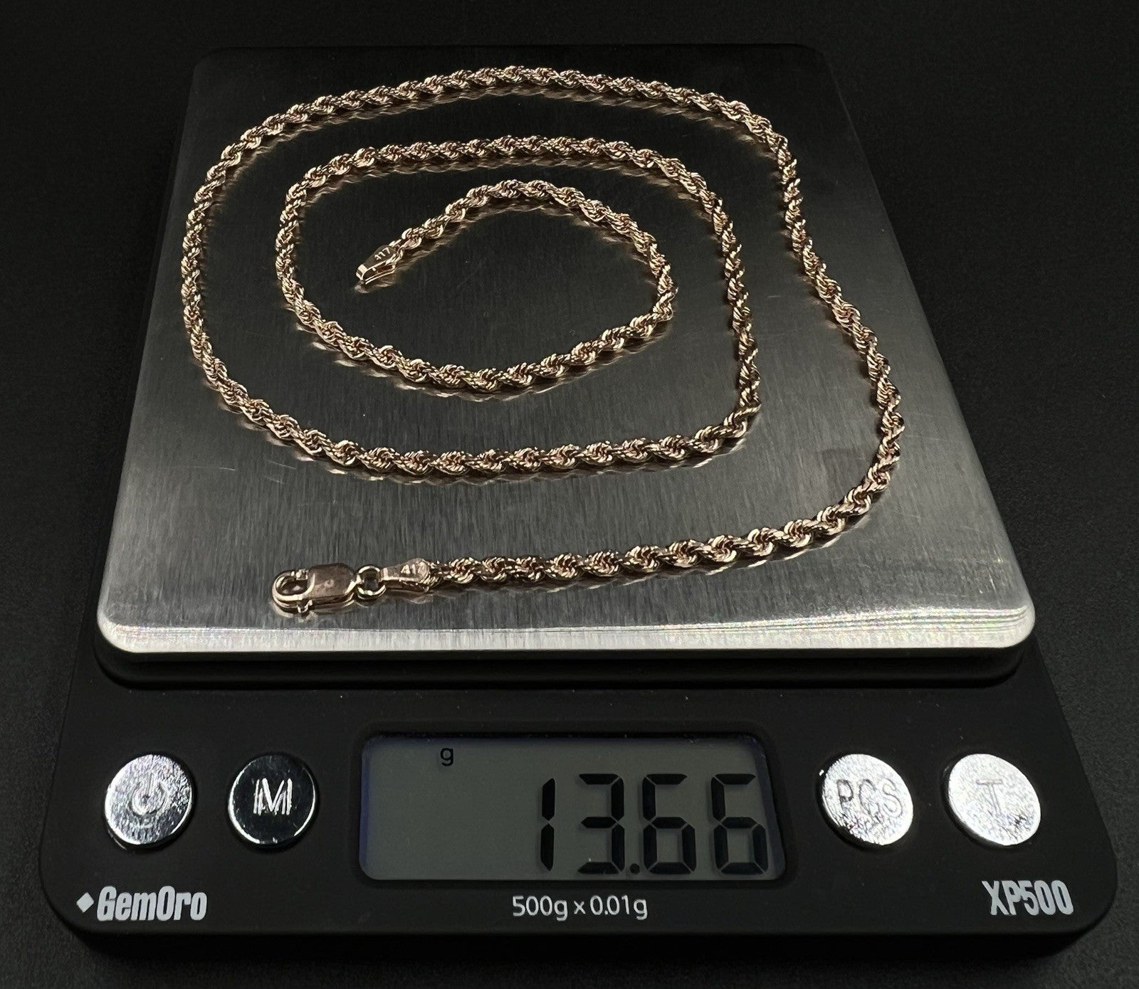22” 10K Semi-Solid Rose Gold Diamond Cut Rope Chain | 13.66g | 2.8MM | Lobster |