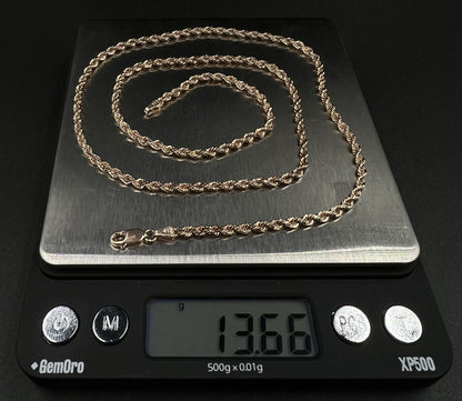 22” 10K Semi-Solid Rose Gold Diamond Cut Rope Chain | 13.66g | 2.8MM | Lobster |