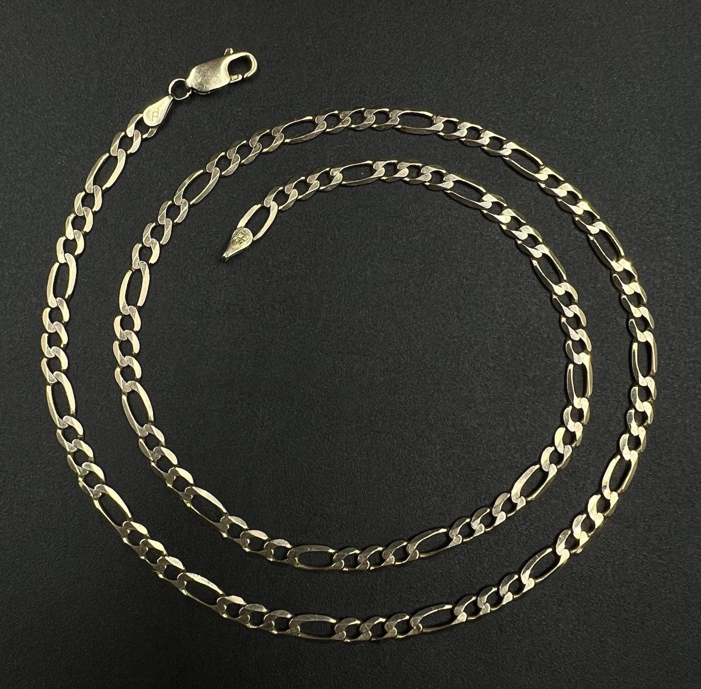 19” 14K Solid Yellow Gold Diamond Cut Figaro Chain 9.15g | 3.9mm | Italy Lobster