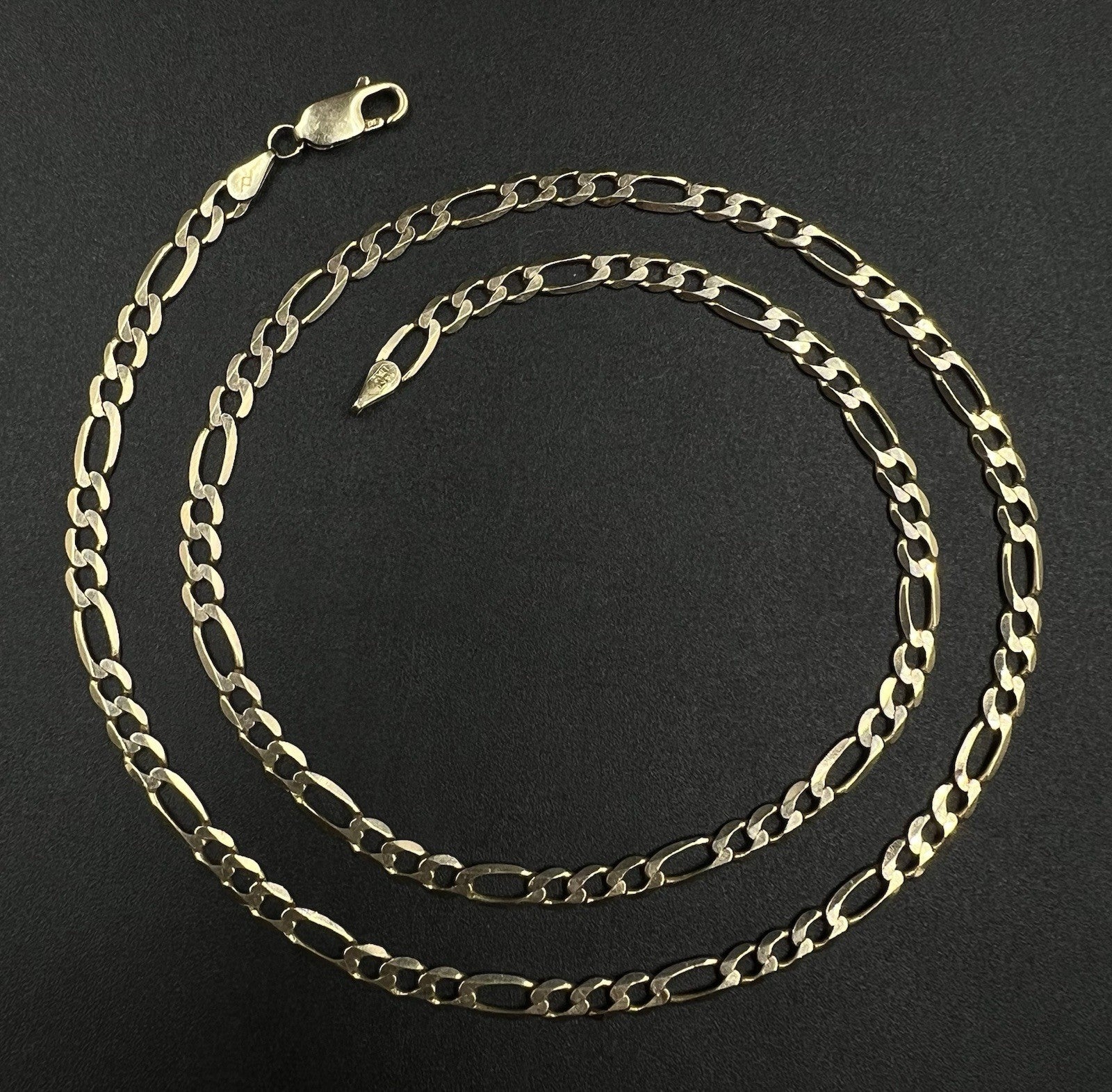 19” 14K Solid Yellow Gold Diamond Cut Figaro Chain 9.15g | 3.9mm | Italy Lobster