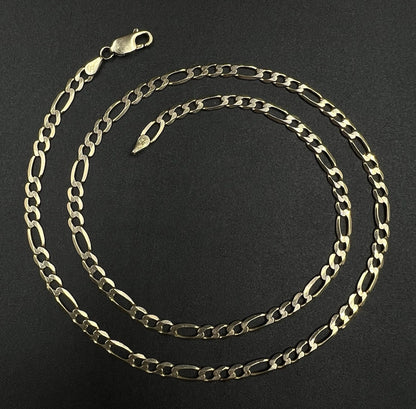 19” 14K Solid Yellow Gold Diamond Cut Figaro Chain 9.15g | 3.9mm | Italy Lobster