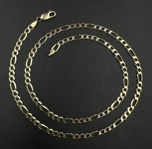 19” 14K Solid Yellow Gold Diamond Cut Figaro Chain 9.15g | 3.9mm | Italy Lobster