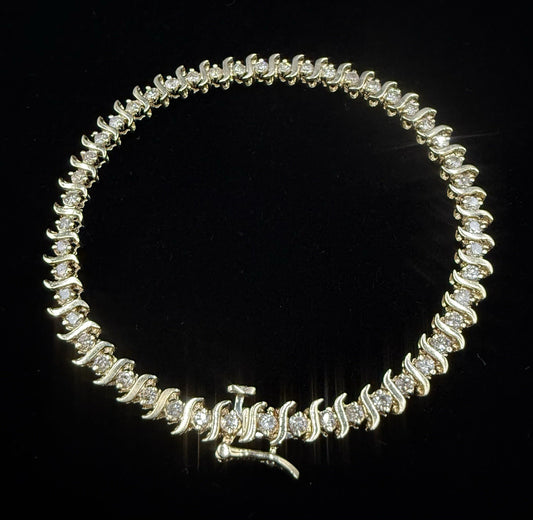 14K Yellow Gold Natural Diamond Tennis Bracelet 7.25” 4.5mm 1.5ct 9.45g 49 Stone