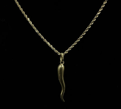 .22” x 1.18” 14K Hollow Yellow Gold Italian Horn Pendant | 1.12g | Italy |
