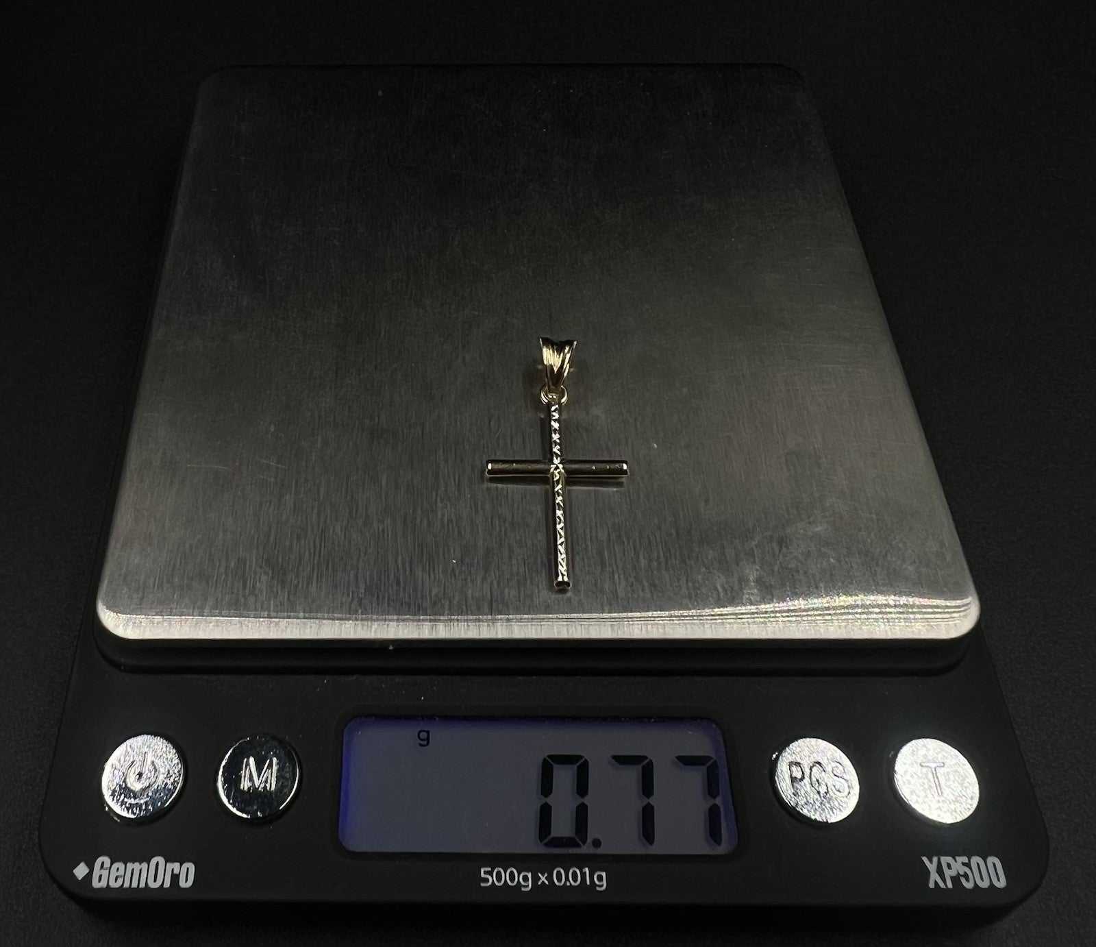 .67” x 1.32” 14K Hollow Two-Tone Gold Diamond Cut Cross Pendant .76g 4.5MM Bail