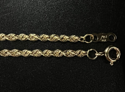 18.25” 14K Hollow Yellow Gold Rope Chain | 2.15g | 2.2MM | Lobster Clasp |