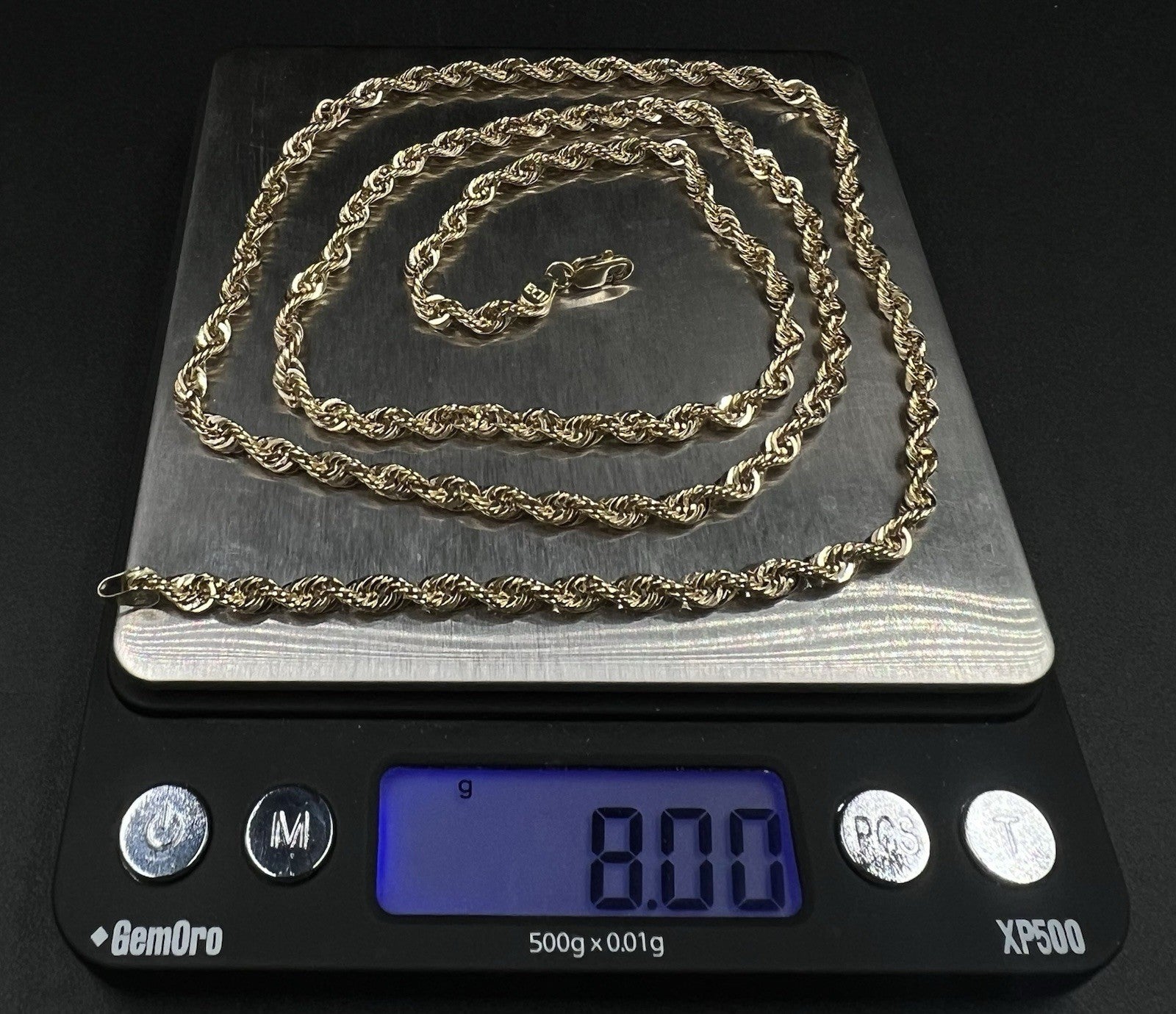 28” 10K Hollow Yellow Gold Rope Chain | 8g | 3.8MM | Lobster Clasp |