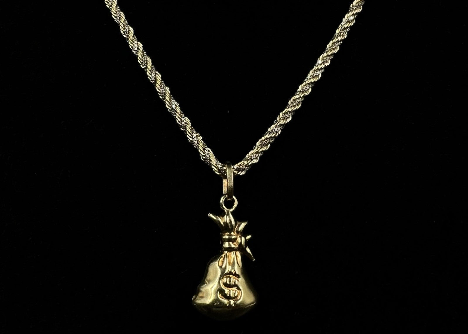 .46” x 1.05” 14K Hollow Yellow Gold Money Bag Pendant | 1.48g | 3.2 x 5.5mm Bail