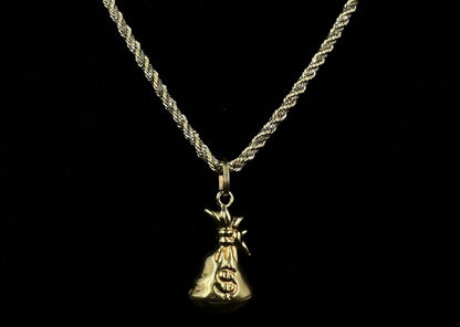 .46” x 1.05” 14K Hollow Yellow Gold Money Bag Pendant | 1.48g | 3.2 x 5.5mm Bail