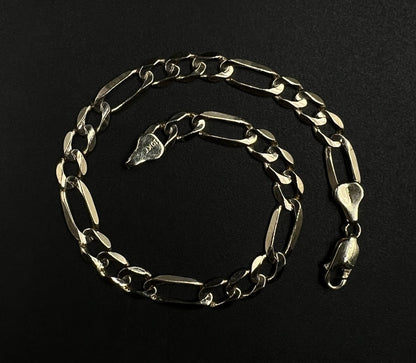 8” 10K Semi-Solid Yellow Gold Diamond Cut Figaro Bracelet 6.91g | 6mm Lobster |