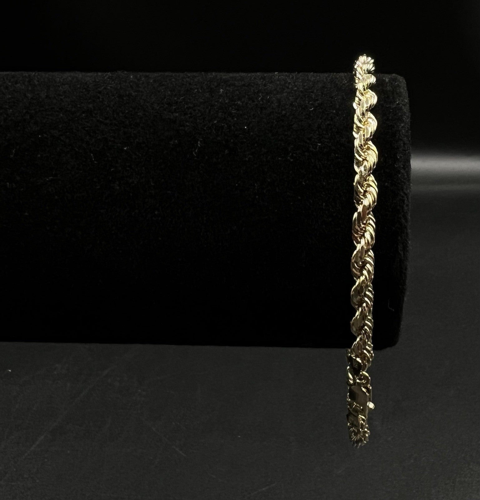 8” 10K Semi-Solid Yellow Gold Diamond Cut Rope Bracelet | 11g | 4.2MM | Lobster