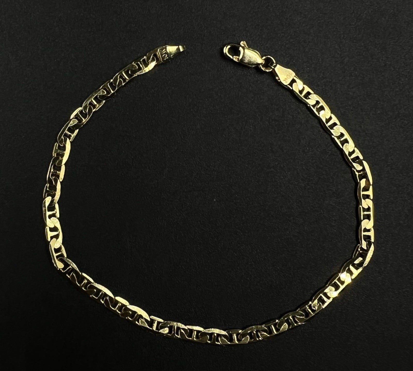 7” 10K Semi-Solid Yellow Gold Diamond Cut Anchor/Mariner Bracelet 3.21g | 3.2mm