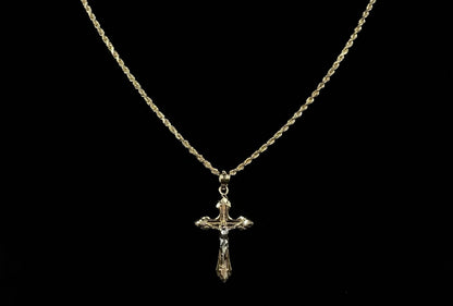 .61” x 1.17” 14K Solid Two-Tone Gold Crucifix Pendant | .91g | 3.5mm Bail |