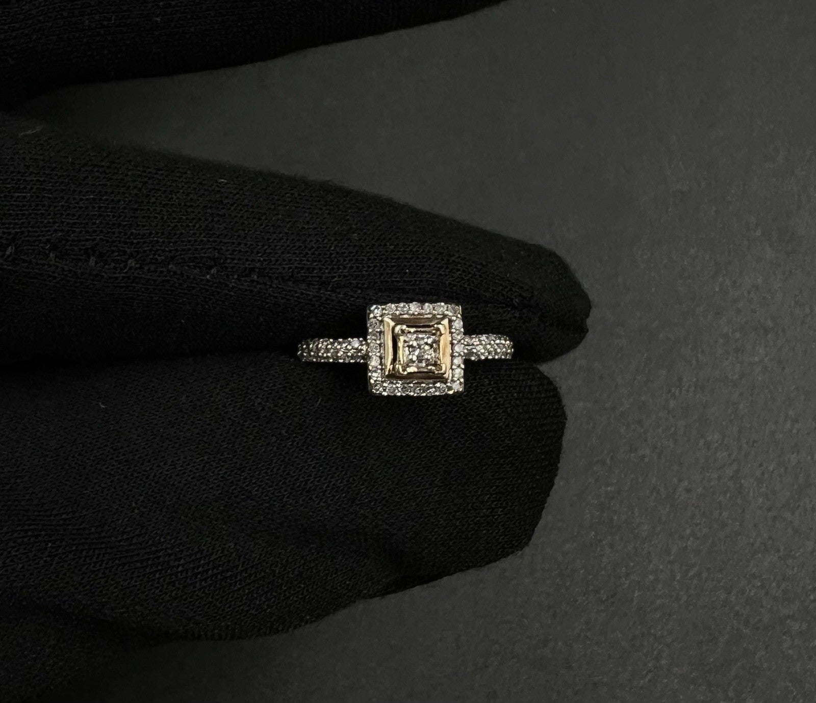 10K Semi-Solid Gold Natural Diamond Square Halo Ring Size 6 | .2ct | 1.86g