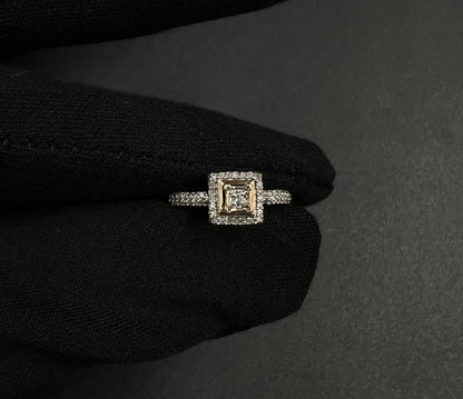 10K Semi-Solid Gold Natural Diamond Square Halo Ring Size 6 | .2ct | 1.86g