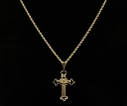 .6” x 1.05” 14K Solid Yellow Gold Diamond Cut Crucifix Pendant 1.08g 2.8mm Bail