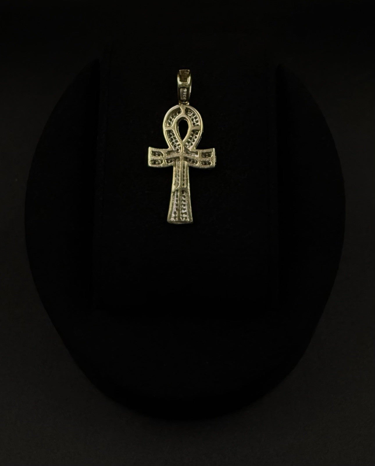 .6” x 1.4” 10k Semi Solid Yellow Gold Natural Diamond Ankh Pendant | 3.34g |