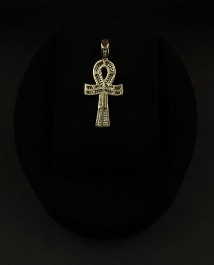 .6” x 1.4” 10k Semi Solid Yellow Gold Natural Diamond Ankh Pendant | 3.34g |