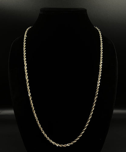 28” 10K Hollow Yellow Gold Rope Chain | 8g | 3.8MM | Lobster Clasp |
