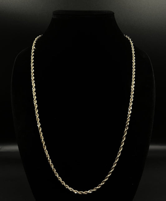 28” 10K Hollow Yellow Gold Rope Chain | 8g | 3.8MM | Lobster Clasp |