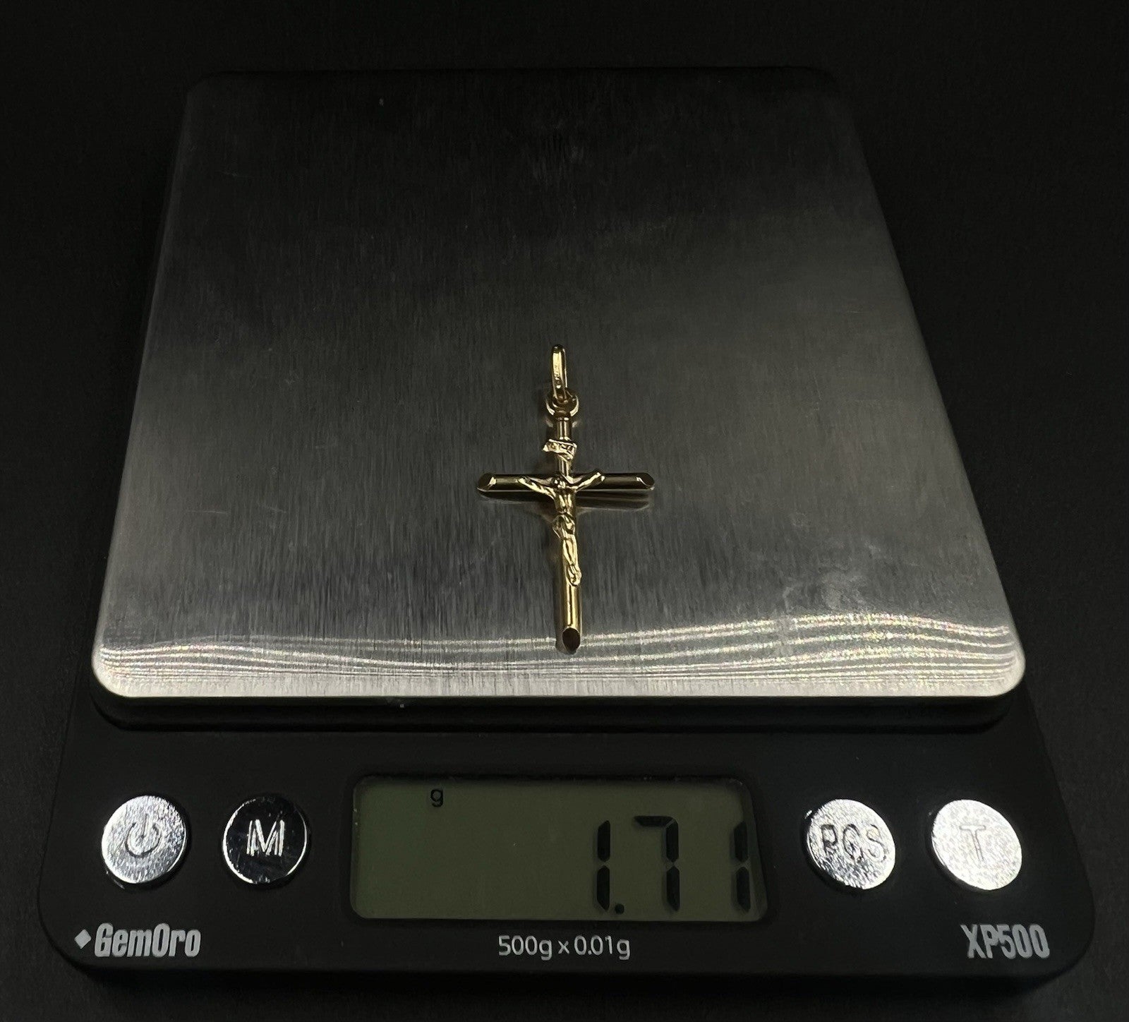 .8” x 1.5” 14K Hollow Yellow Gold Crucifix Pendant 1.71g 2.6 x 5.6mm Bail Italy