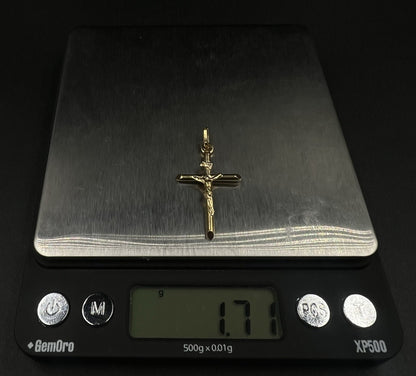 .8” x 1.5” 14K Hollow Yellow Gold Crucifix Pendant 1.71g 2.6 x 5.6mm Bail Italy