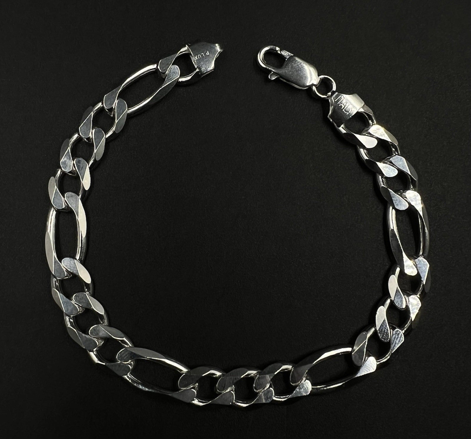 9” 925 Solid Sterling Silver Diamond Cut Figaro Bracelet 25.07g | 9.2mm | Italy