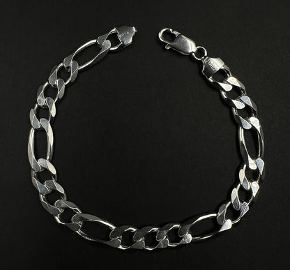 9” 925 Solid Sterling Silver Diamond Cut Figaro Bracelet 25.07g | 9.2mm | Italy