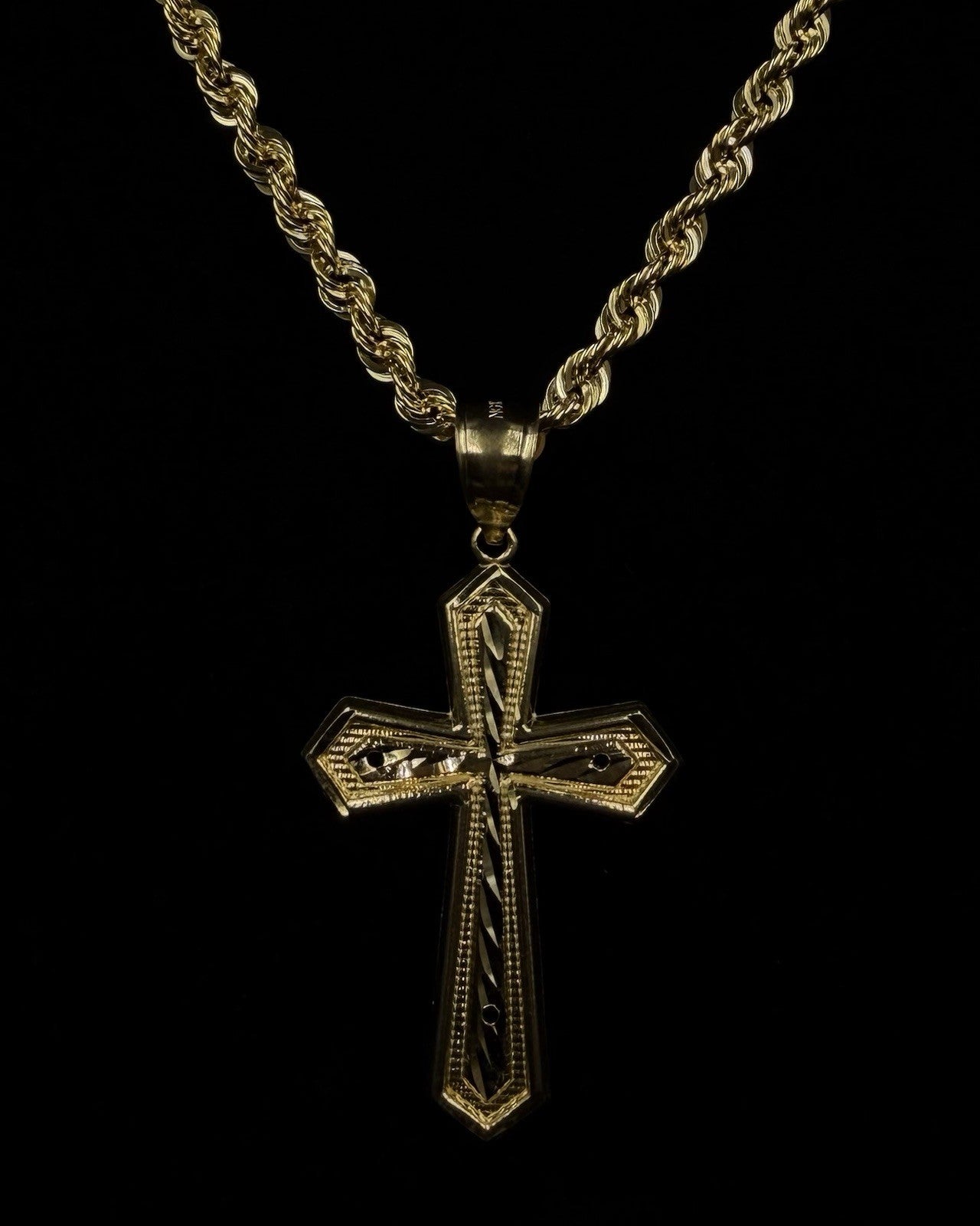 1.13” 10k Semi Solid Yellow Gold Diamond-Cut Cross Pendant | 4.43g | 7mm Bail |